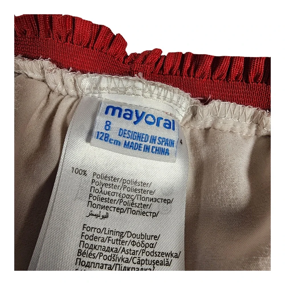 Mayoral Girls Size 8 Cream Tulle Embroidered Rose Floral Tutu Skirt Burgundy Red